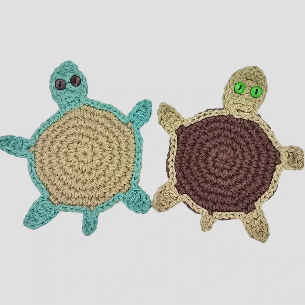 Crochet Turtle Coasters Handmade Set of Four Tortoise Sea Mug Rugs Made to Order